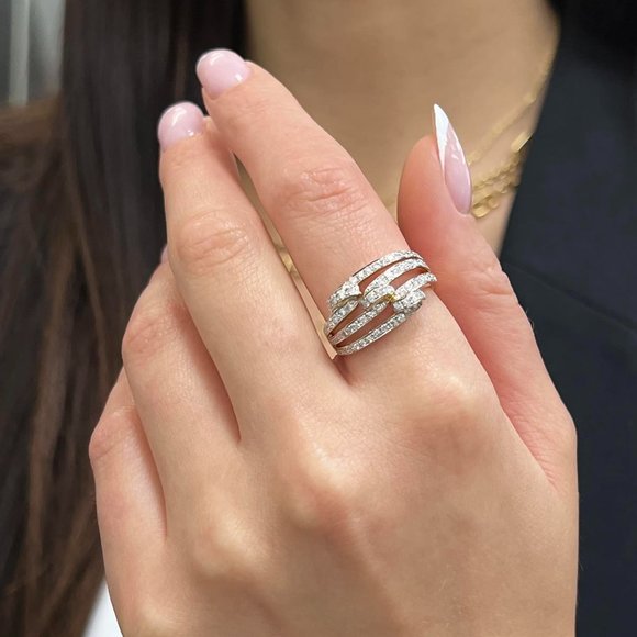 0.55Cttw Round Cut Diamond Ladies Square Cocktail Ring 14K Yellow Gold Size 7.5